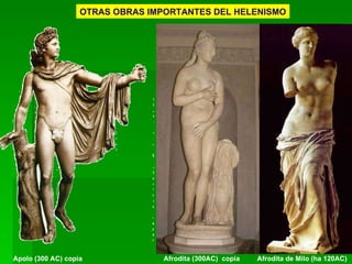 OTRAS OBRAS IMPORTANTES DEL HELENISMO Apolo (300 AC) copia  Afrodita (300AC)  copia  Afrodita de Milo (ha 120AC) 