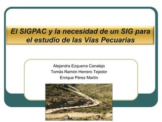 El SIGPAC y la necesidad de un SIG para
     el estudio de las Vías Pecuarias


            Alejandra Ezquerra Canalejo
           Tomás Ramón Herrero Tejedor
                Enrique Pérez Martín
 