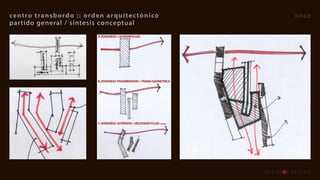 centro	transb ordo 	::	orden 	 arquitec tónico                                once
par tido general / síntesis conceptual
                           A.	ATRAVIESO	>	ALTERAR	FLUJO




                           B.	ATRAVIESO		FRAGMENTADO	>	TRAMA	GEOMETRICA




                           C.	ATRAVIESO		ALTERADO	>	VELOCIDAD	FLUJO	120	KMH
 