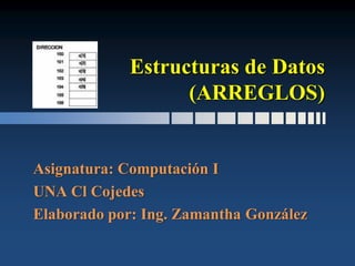 Estructuras de Datos
                   (ARREGLOS)


Asignatura: Computación I
UNA Cl Cojedes
Elaborado por: Ing. Zamantha González
 