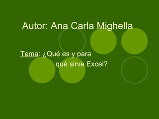 Autor: Ana Carla Mighella Tema : ¿Qué es y para  qué sirve Excel?   