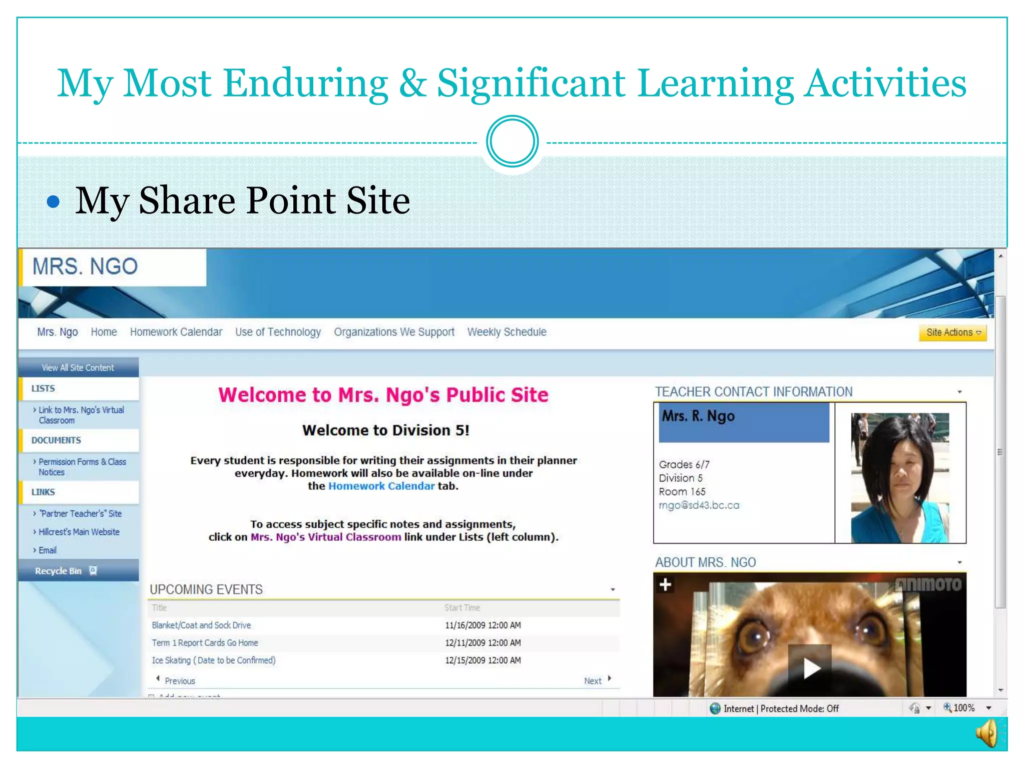 My Most Enduring & Significant Learning ActivitiesMy Share Point Site