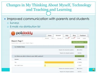Changes in My Thinking About Myself, Technology and Teaching and LearningImproved communication with parents and studentsSurveysE-mails via distribution list