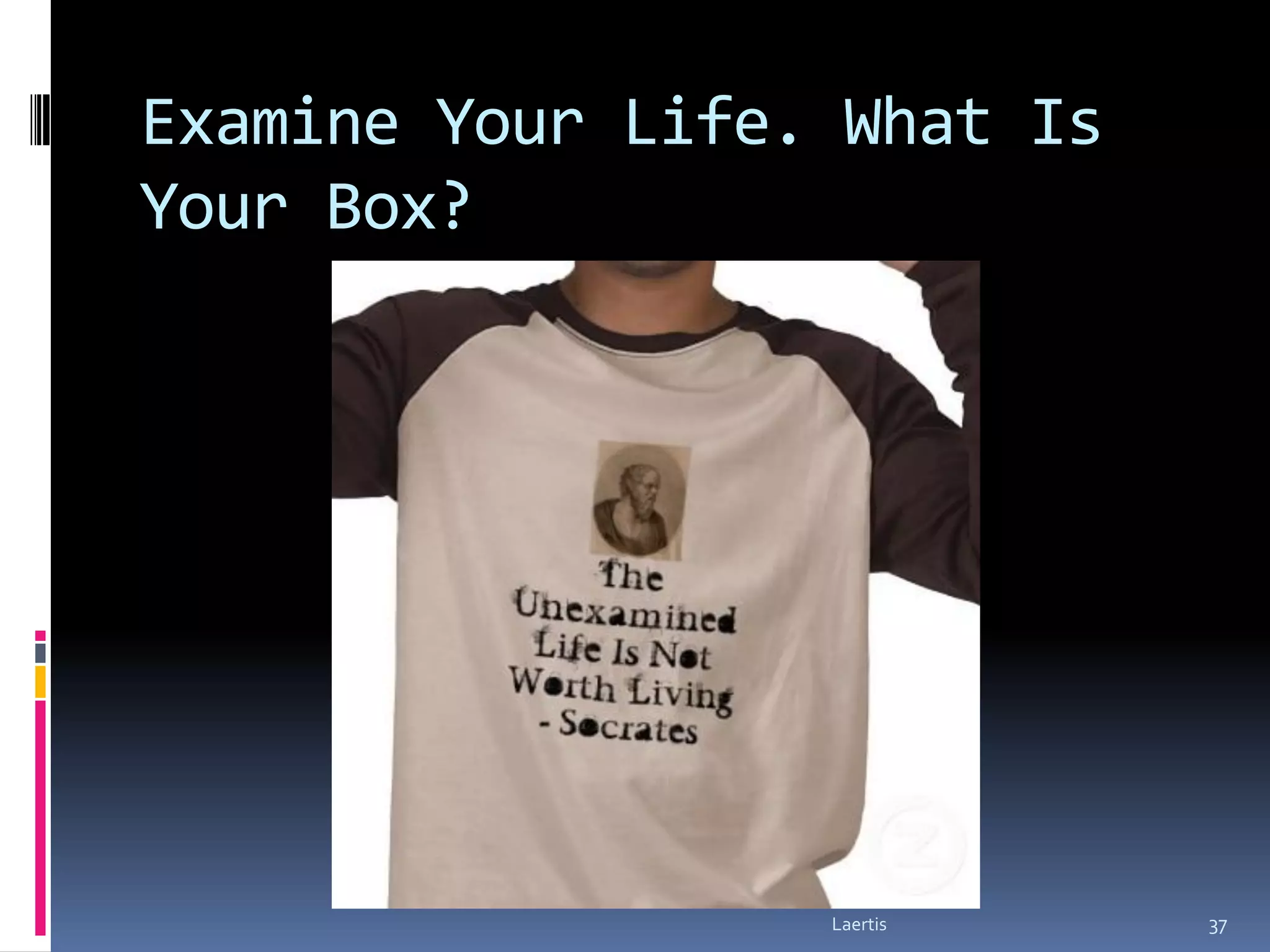 Examine Your Life. What Is
Your Box?




                  Laertis    37
 
