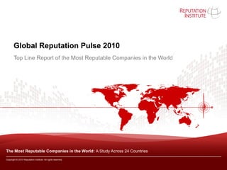 Global Reputation Pulse 2010
                p
       Top Line Report of the Most Reputable Companies in the World




The Most Reputable Companies in the World: A Study Across 24 Countries
Copyright © 2010 Reputation Institute. All rights reserved.
 