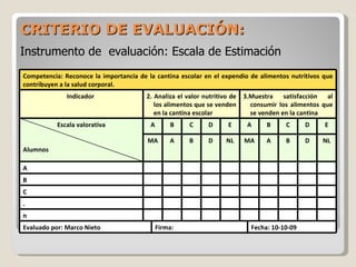 CRITERIO DE EVALUACIÓN: Instrumento de  evaluación: Escala de Estimación Competencia:  Reconoce la importancia de la canti...