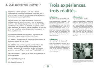 3. Quel convoi-vélo inventer ?                                               Trois expériences,
  Inventer est le terme approprié : c’est bien à chaque
  organisateur de convoi-vélo d’inventer le convoi-vélo dont il
                                                                             trois réalités.
  rêve, en tenant compte des caractéristiques géographiques et
  humaines de sa situation particulière.                                     A Naninne :                                          A Schaerbeek :
                                                                             Le débrouille en toute amitié                        une organisation solide
  Ce guide voulant vous éviter de réinventer la roue, voici
                                                                             Notre organisation était « spontanée ». Les          Le projet a commencé avec 20 enfants entre
  quelques points de repères communs à tous les ramassages                   enfants avaient en majorité entre 5 et 8 ans.        10 et 14 ans. Après une semaine, il y avait 30
  scolaires à vélo réalisés, et qui peuvent vous servir de modèle à          Nous disposions d’une équipe d’une dizaine           enfants, mais les plus grands ne supportaient
                                                                             d’accompagnateurs, à raison d’un adulte              pas le regard moqueur de leurs condisciples :
  condition que vous preniez vos distances par rapport à eux !               pour une vingtaine d’enfants. Comme tout le          ils ont opté pour un déplacement seul, quitte
  Dans une recette de cuisine, la liste des ingrédients ne suffit pas.       monde se connaît, il était convenu que l’ac-         à revenir au service pendant quelques jours
  C’est vous le chef-coq qui, en les quantifiant à votre goût, en            compagnateur n’assumait aucune responsa-             pour reprendre confiance après une chute.
                                                                             bilité. Je me souviens de cet enfant qui est         Nous avons répondu à des demandes de
  ferez un plat de choix.                                                    venu avec un vélo qui ne tenait plus : au            frères et sœurs de moins de 10 ans. Ainsi,
                                                                             retour, je suis allé trouver son père et je lui ai   nous avons eu le bonheur d’accompagner
  Le convoi-vélo mélange cinq ingrédients : des enfants, des                 dit : « Dans de telles conditions, vous l’enca-      Jérémy, 7 ans, qui chantait sur son vélo en
                                                                             drerez vous-même ! ».                                pleine ville !
  adultes, des engagements, un itinéraire, un horaire.

  LES ENFANTS : les élèves d’école primaire. En milieu urbain, de            A Soignies :
  préférence à partir de la 4e année.                                        un «permis» de convoi-vélo
                                                                             Notre groupe a atteint un maximum de 10
  LES ADULTES : des parents ou grands-parents d’élèves, des                  enfants. A partir de 12, j’aurais fait deux
                                                                             groupes. Un papa accompagnait ses enfants
  enseignants, des cyclistes réguliers, mais également des                   systématiquement depuis un village voisin jus-
  policiers, des Agents de Prévention et Sécurité (APS) ou des               qu’au lieu de rendez-vous. Consignes et
  personnes issues de l’Agence Locale pour l’Emploi (ALE), etc.              règles du jeu étaient rappelées sur un permis,
                                                                             « comme les grands ».

  DES ENGAGEMENTS : signés par les élèves, leurs parents et les
  accompagnateurs.

  UN ITINERAIRE (voir point 4)
                                                                                                                                  Les adultes couvrent les enfants à l’avant et à l’arrière. Le
                                                                                                                                  groupe gagnerait en visibilité si l’adulte de droite inversait
  UN HORAIRE (voir point 4)                                                                                                       sa place avec son voisin



                                                                         6
 
