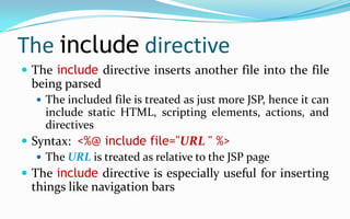 JSP CommentsDifferent from HTML comments.HTML comments are visible to client.<!-- an HTML comment -->JSP comments are used for documenting JSP code .JSP comments are not visible client-side.<%-- a JSP comment --%>