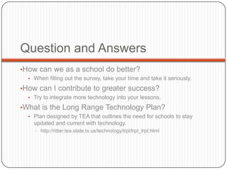 ConclusionSTaR ChartDesigned to monitor progress in meeting the goals of the Long Range Technology Plan.