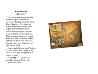  Buenos Aires & Chile both finally achieve their independence, as did Peru a few years later. A revolt in Portugal led to the reinstatement of the exiled Portuguese royals. Latin AmericanIndependence Movements  In 1821, Central America declared its independence from Spain.  The next year Brazil became independent from Portugal & by 1823 Mexico was also independent.