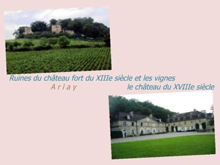 Ruines du château fort du XIIIe siècle et les vignes
  .         Arlay                   le château du XVIIIe siècle
 