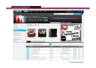   Les sites de streaming musical 
  Observatoire de la musique / octobre 2009                                              16 




                                                         2 ‐ Résultats d'une recherche          

 
 