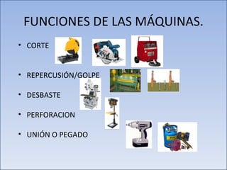 FUNCIONES DE LAS MÁQUINAS. CORTE REPERCUSIÓN/GOLPE DESBASTE PERFORACION UNIÓN O PEGADO 