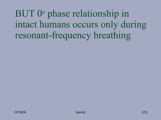 BUT 0 o  phase relationship in intact humans occurs only during resonant-frequency breathing 12/19/09 Gevirtz 