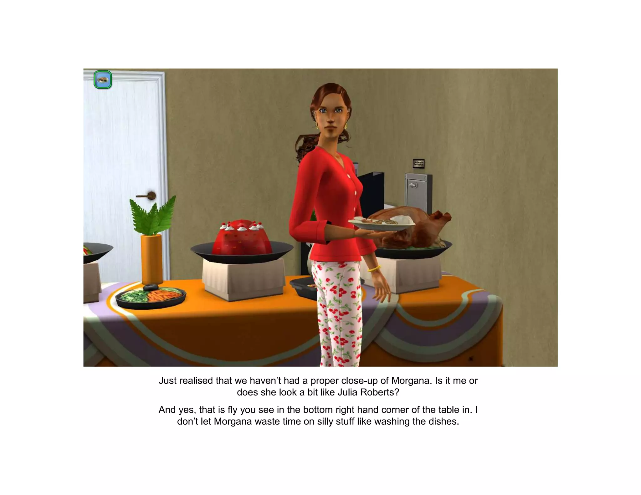 Just realised that we haven’t had a proper close-up of Morgana. Is it me or
                   does she look a bit like Julia Roberts?
And yes, that is fly you see in the bottom right hand corner of the table in. I
   don’t let Morgana waste time on silly stuff like washing the dishes.
 