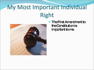 My Most Important Individual Right The First Amendment to the Constitution is important to me. 