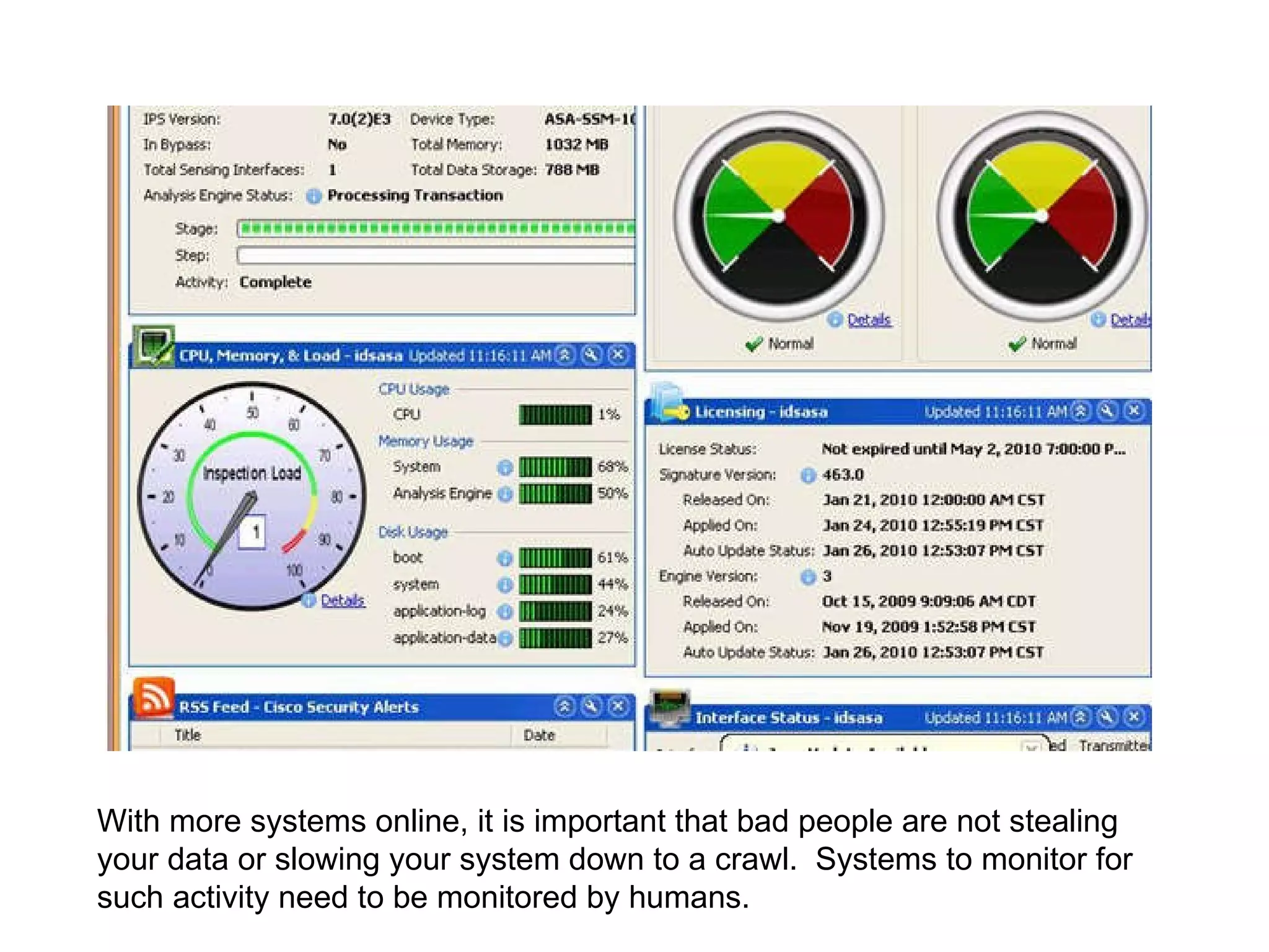 With more systems online, it is important that bad people are not stealing your data or slowing your system down to a crawl.  Systems to monitor for such activity need to be monitored by humans. 