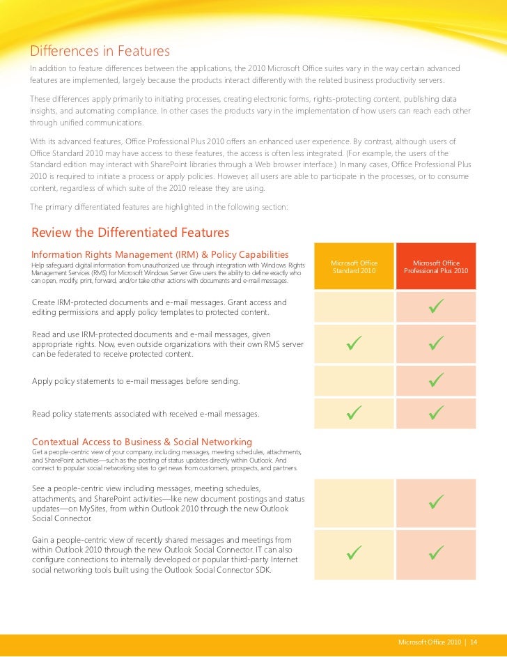 microsoft office version comparisons