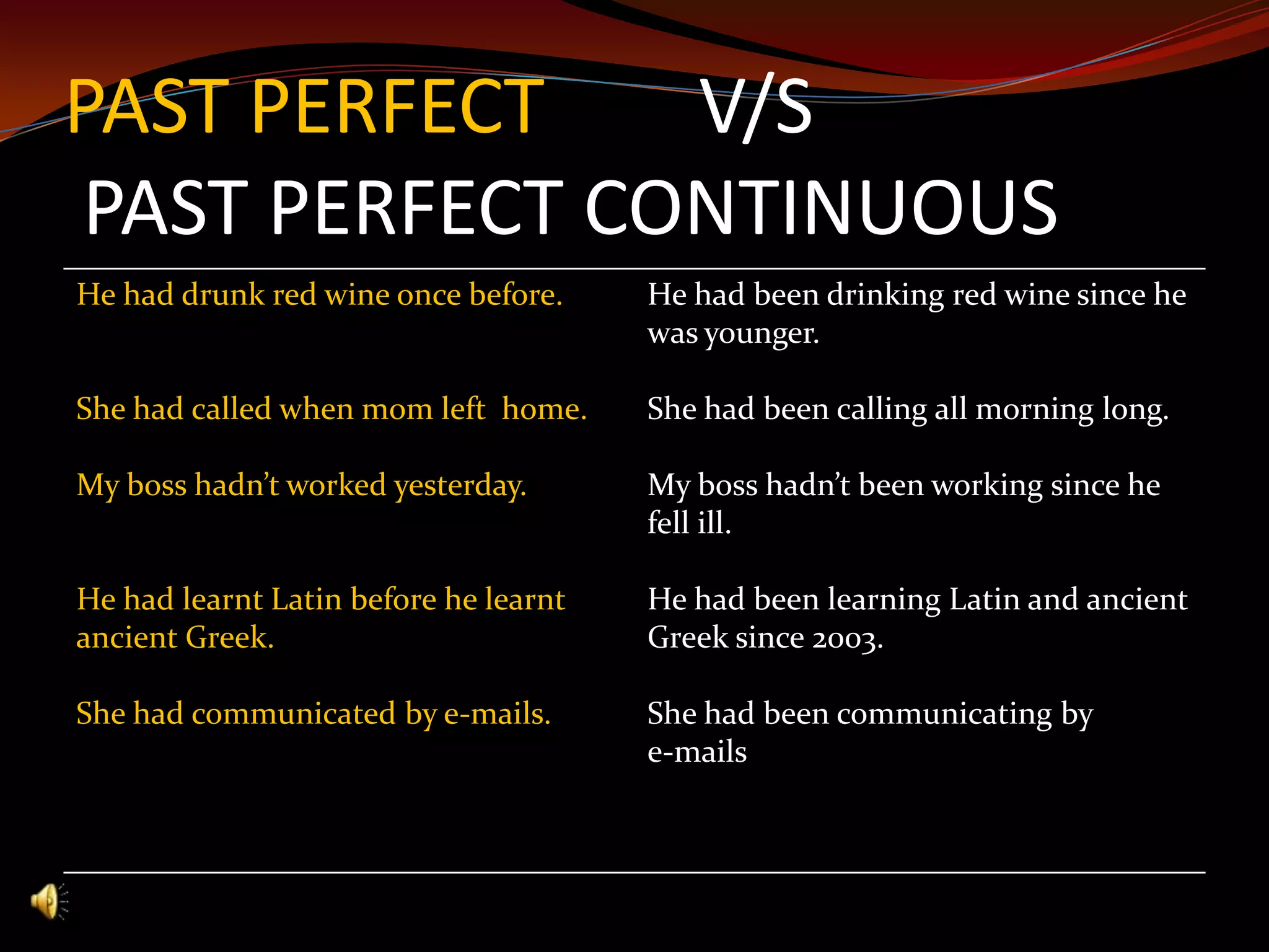 PAST PERFECT        V/S PAST PERFECT CONTINUOUS