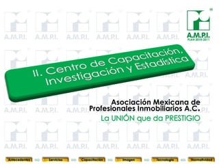 PLAN 2010-2011




                                        Asociación Mexicana de
                                 Profesionales Inmobiliarios A.C.



       37        37         37            37            37                37              37



Antecedentes   Servicios   Capacitación        Imagen        Tecnología          Normatividad
 