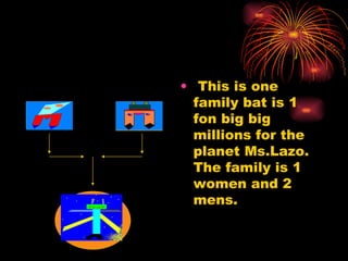 This is one family bat is 1 fon big big millions for the planet Ms.Lazo. The family is 1 women and 2 mens. 