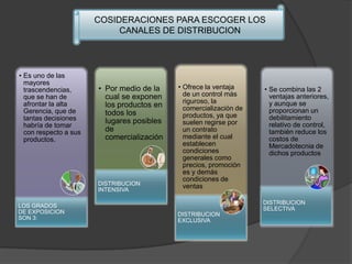 COSIDERACIONES PARA ESCOGER LOS CANALES DE DISTRIBUCION