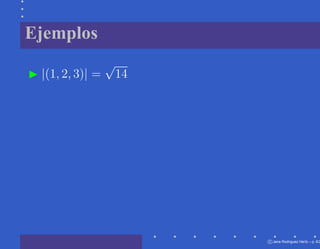 Ejemplos
                 √
 |(1, 2, 3)| =       14




                          c Jana Rodriguez Hertz – p. 6/2
 