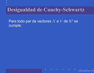 Desigualdad de Cauchy-Schwartz

Para todo par de vectores X e Y de R3 se
cumple:




                                           c Jana Rodriguez Hertz – p. 8/2
 