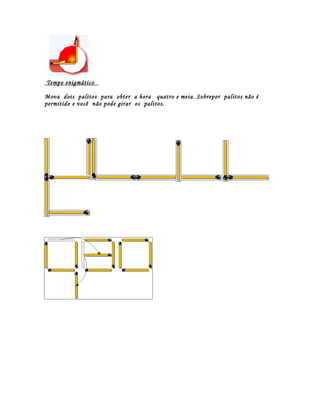 Tempo enigmático

Mova dois palitos para obter a hora quatro e meia. Sobrepor palitos não é
permitido e você não pode girar os palitos.




A solução é mostrada na figura acima.
 