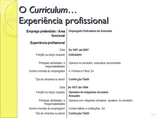 O Curriculum…
Experiência profissional




                           104
 