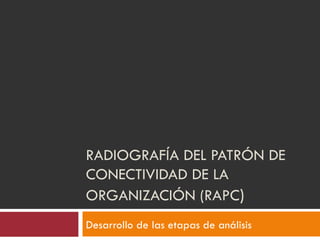 RADIOGRAFÍA DEL PATRÓN DE CONECTIVIDAD DE LA ORGANIZACIÓN (RAPC ) Desarrollo de las etapas de análisis 