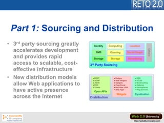 Part 1: Sourcing and Distribution
• 3rd party sourcing greatly
  accelerates development
  and provides rapid
  access to ...