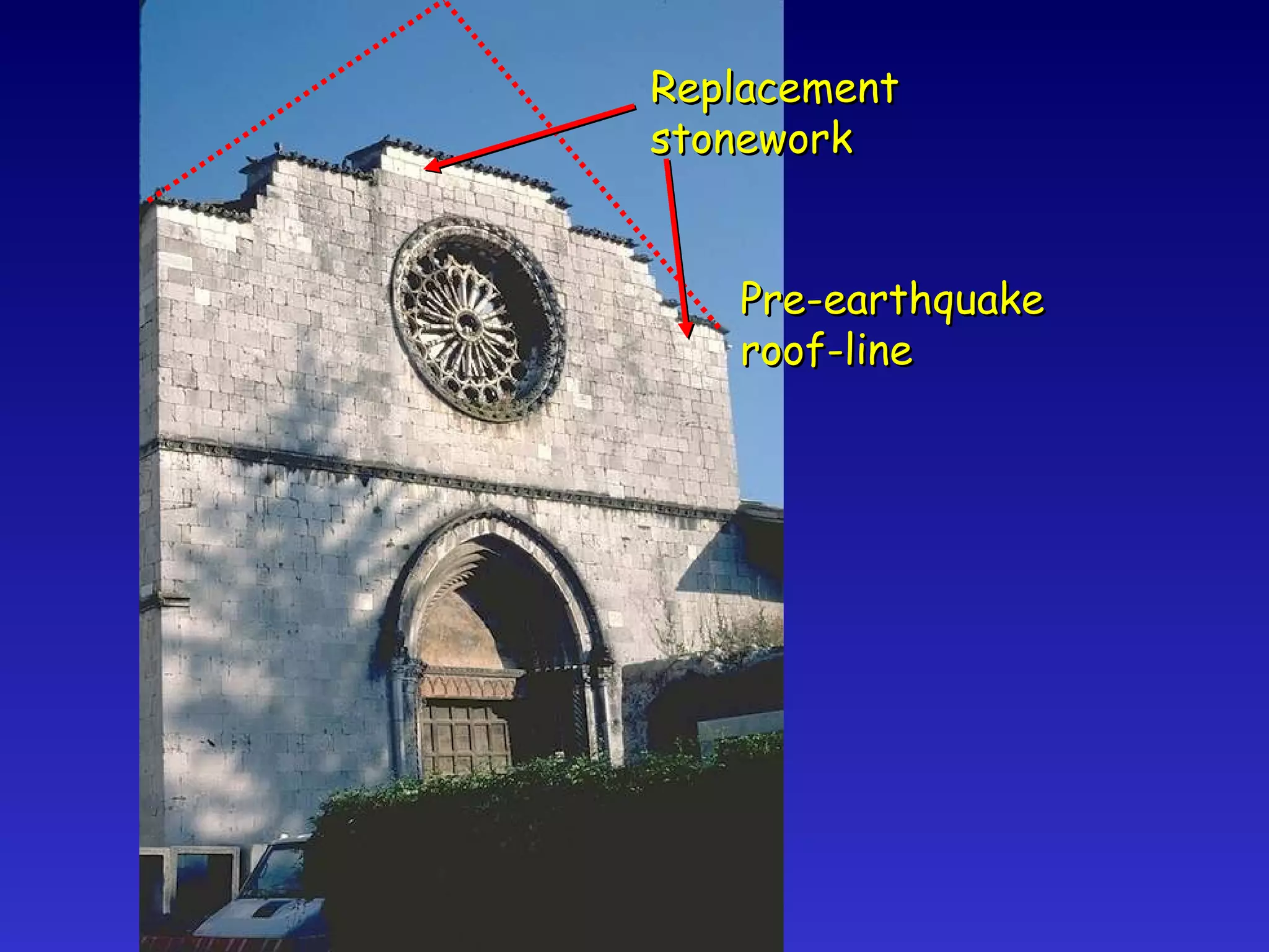 Pre-earthquake roof-line Replacement stonework 