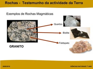 Exemplos de Rochas Magmáticas GRANITO Quartzo Feldspato Biotite 