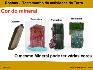 Quartzo Turmalina Turmalina Turmalina Cor do mineral   O mesmo Mineral pode ter várias cores 