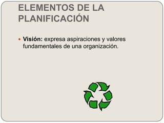 LA PLANIFICACIONVariables para la escogencia de un tipo de plan:CICLO DE VIDA DE LA EMPRESAIntroducción			        Direccionales a corto plazoCrecimiento			        Específicos a mediano plazoMadurez		       	        Específicos a largo plazoDeclinación			        Direccionales a corto plazo