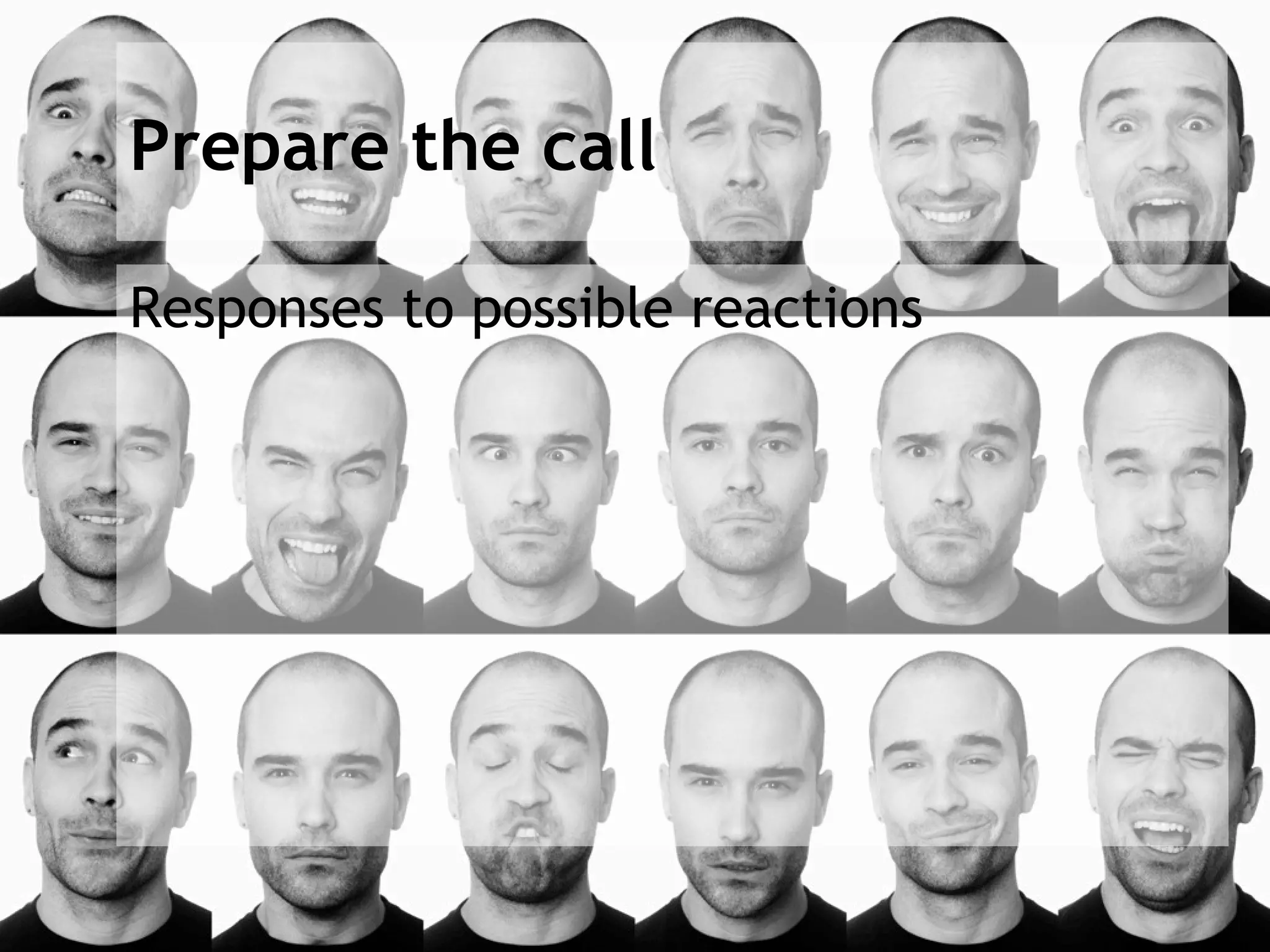 Prepare the call

Responses to possible reactions
 