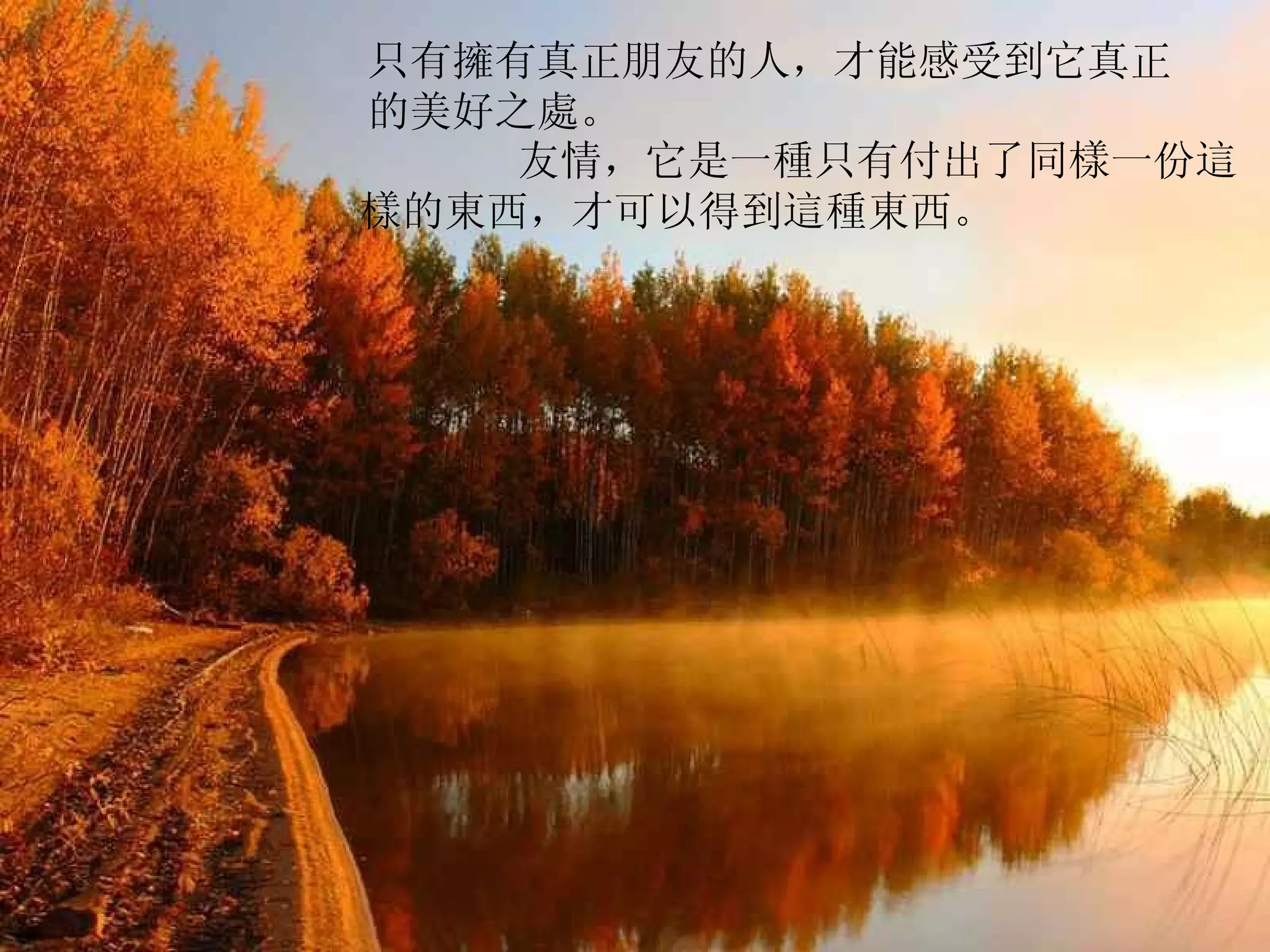 只有擁有真正朋友的人，才能感受到它真正的美好之處。          友情，它是一種只有付出了同樣一份這樣的東西，才可以得到這種東西。  