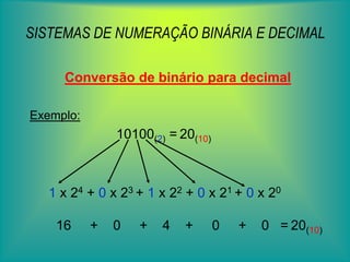 Exemplo:                          20   20 10  20  5   21  2   20120(10) = 10100(2)