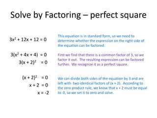 Solving Quadratic Equations by Factoring | PPT