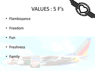 VALUES	: 5 F’sFlamboyanceFreedomFunFreshnessFamily