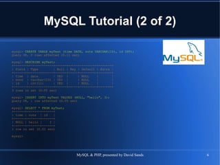 MySQL Tutorial (2 of 2) 