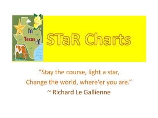 STaR Charts “Stay the course, light a star,  Change the world, where’er you are.” ~ Richard Le Gallienne 