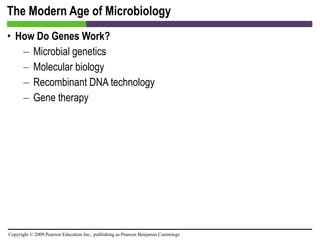 The Modern Age of Microbiology How Do Genes Work? Microbial genetics Molecular biology Recombinant DNA technology Gene therapy 