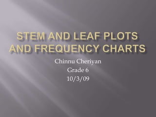 Stem and Leaf Plots and Frequency Charts Chinnu Cheriyan Grade 6 10/3/09 