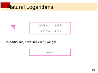 Natural Logarithms In particular, if we set  x  = 1, we get 