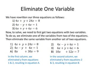 Systems of 3 Equations in 3 Variables | PPTX
