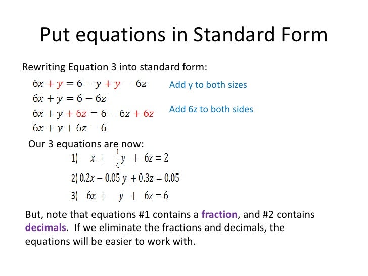 systems of 3 equations in 3 variables standard form of equations