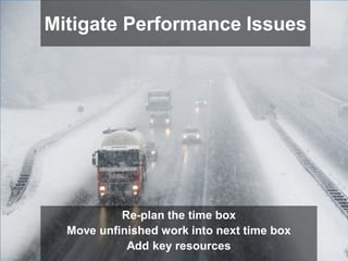Mitigate Performance Issues




           Re-plan the time box
  Move unfinished work into next time box
            Add key resources
 