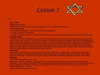 Teacher's 6 Unit Lesson Plan for Integrating Holocaust History and ...